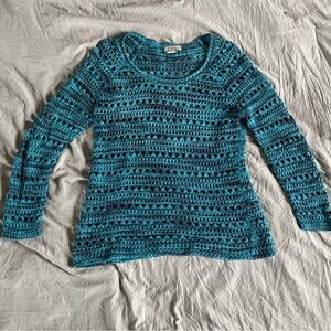 Vintage Lucky Brand Knit Crochet Style Teal Sweater